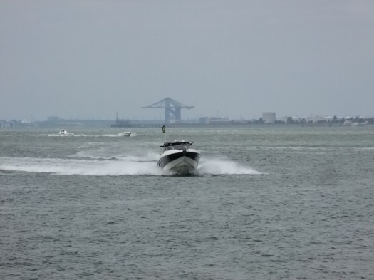 A speedy cruiser - London gateway's container cranes in the background